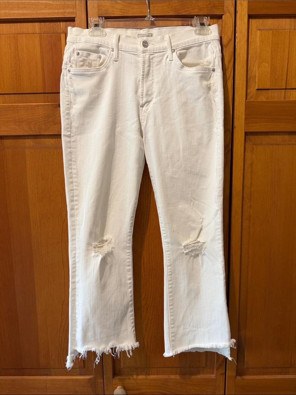 Mother The Insider Crop Step Fray White Jeans